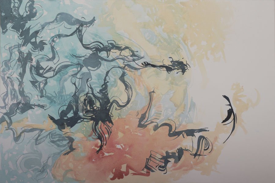 Aquarelle abstraite contemporaine série Écritures vivantes explorant le geste