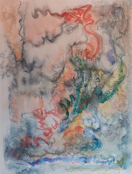 Aquarelle abstraite contemporaine série Configurations intérieures