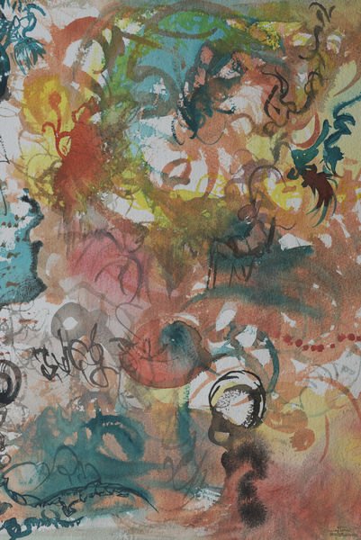 Aquarelle abstraite contemporaine série Écritures vivantes