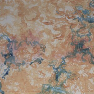 Ancrage fragile est une aquarelle abstraite contemporaine aux formes ancrées et équilibre fragile.