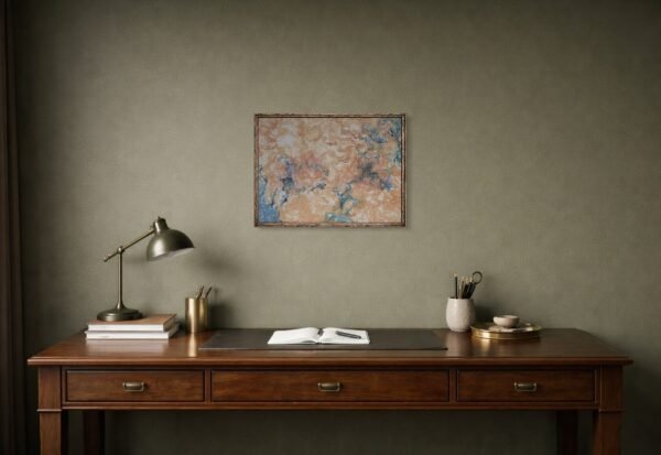 aquarelle-ancrage-fragile-configurations-interieures-mockup1 Ancrage fragile: une œuvre abstraite contemporaine apaisée dans un intérieur minimaliste