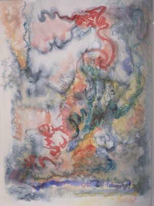 aquarelle-émergence-multiple-écritures-vivantes Émergence multiple est une aquarelle abstraite contemporaine aux formes multiples et gestes organiques