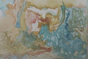 aquarelle-fragment-ancré-configurations-interieures Fragment ancré est une aquarelle abstraite contemporaine avec forme ancrée et circulation organique