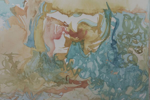 aquarelle-fragment-ancré-configurations-interieures Fragment ancré est une aquarelle abstraite contemporaine avec forme ancrée et circulation organique