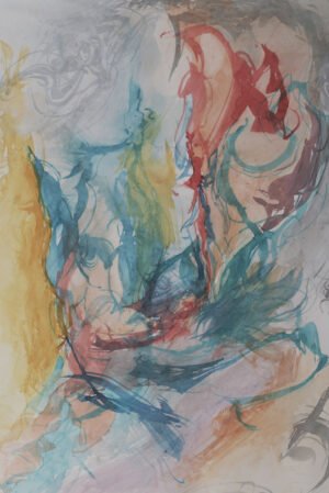 aquarelle-fragment-intérieur-configurations-interieures Fragment intérieur est une aquarelle abstraite contemporaine introspective avec formes émergentes et tons ocre