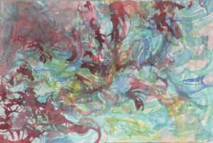 aquarelle-mutation-révélée-écritures-vivantes Mutation révélée est une aquarelle abstraite contemporaine expressive évoquant une transformation organique