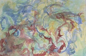 aquarelle-mutation-silencieuse-écritures-vivantes Mutation silencieuse est une aquarelle abstraite contemporaine aux transformations douces et gestes diffus