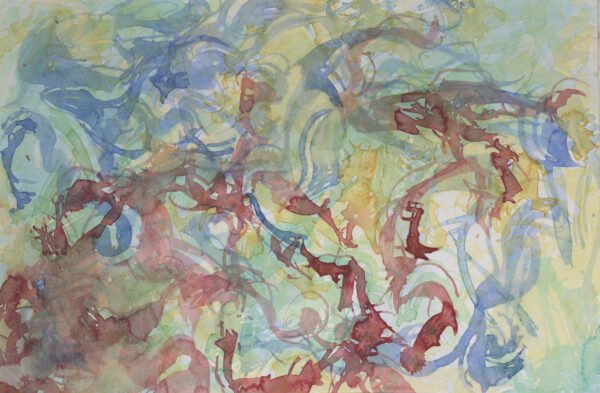 aquarelle-mutation-silencieuse-écritures-vivantes Mutation silencieuse est une aquarelle abstraite contemporaine aux transformations douces et gestes diffus