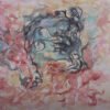 aquarelle-noyau-dense-atlas-organique Noyau dense est une œuvre contemporaine avec centre gris dense et touches rouge orangé