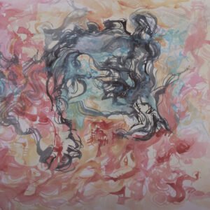 Noyau dense est une œuvre contemporaine avec centre gris dense et touches rouge orangé