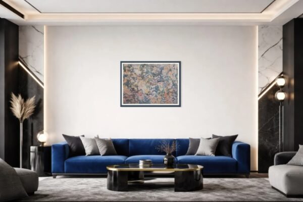 aquarelle-trame-continue-atlas-organique-mockup1 Grande œuvre abstraite contemporaine dans un intérieur épuré