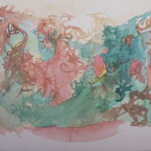 Assise silencieuse est une aquarelle abstraite contemporaine calme et équilibrée aux formes silencieuses