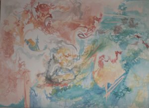 aquarelle-désordre-fertile-ecritures-vivantes Désordre fertile est une aquarelle abstraite contemporaine dense et expressive aux tensions organiques