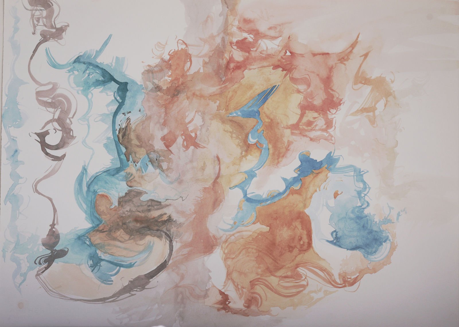 Germination silencieuse est une aquarelle abstraite contemporaine aux formes émergentes et respiration organique