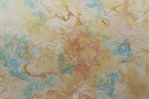 aquarelle-rayonnement-diffus-configurations-interieures Rayonnement diffus est une aquarelle abstraite contemporaine lumineuse ocre et turquoise aux formes diffuses