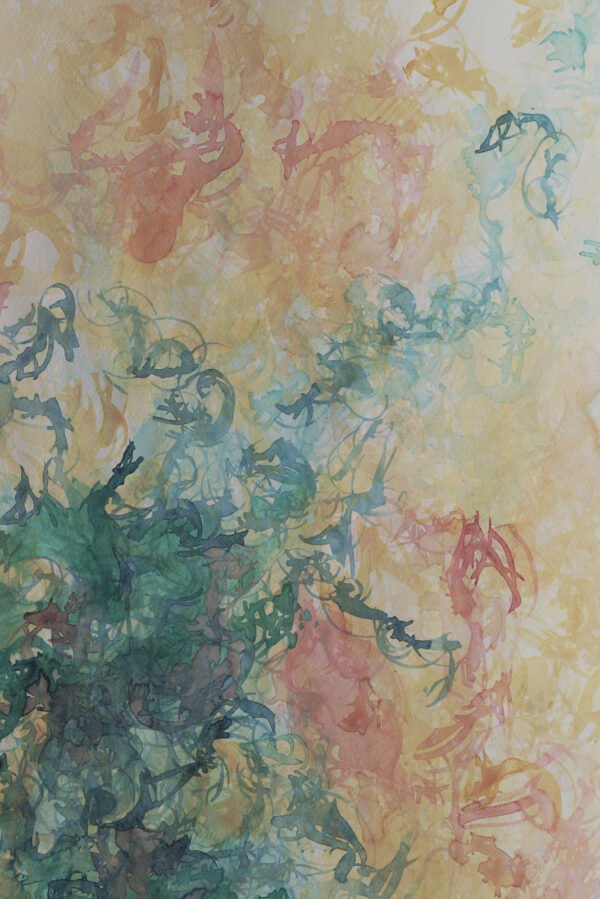 aquarelle-seuil-intérieur-configurations-interieures Seuil intérieur est une aquarelle abstraite contemporaine verte et ocre évoquant un passage intérieur
