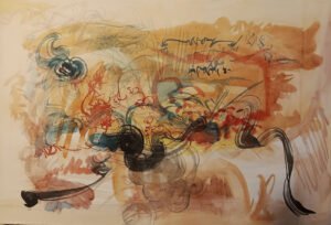 aquarelle-souffle-graphique-écritures-vivantes Souffle graphique est une aquarelle abstraite contemporaine graphique aux gestes fluides et respiration légère