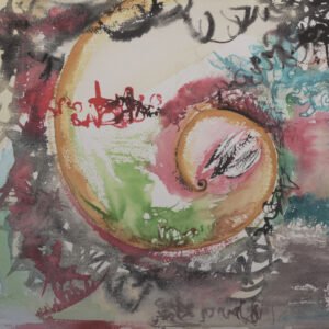 Spirale affirmée est une aquarelle abstraite contemporaine aux mouvements spiralés et gestes organiques