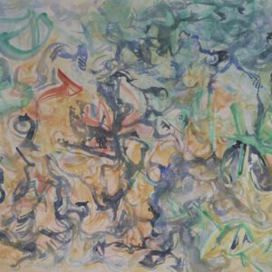 Trace persistante est une aquarelle abstraite contemporaine expressive aux traces persistantes et rythmes organiques